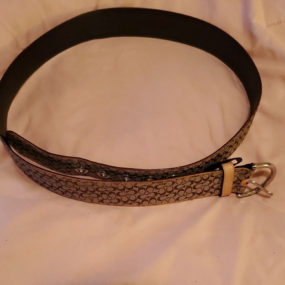 COACH Signature Pattern Belt with Silver Buckle